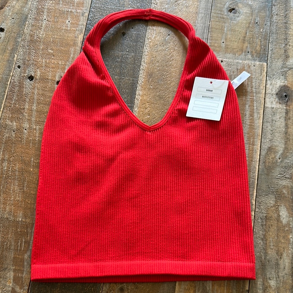 Red Ribbed Halter Top